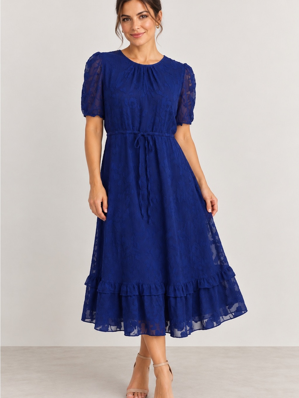 NWT Julia Jordan Royal Blue Textured Ruffle Midi Dress Size 14